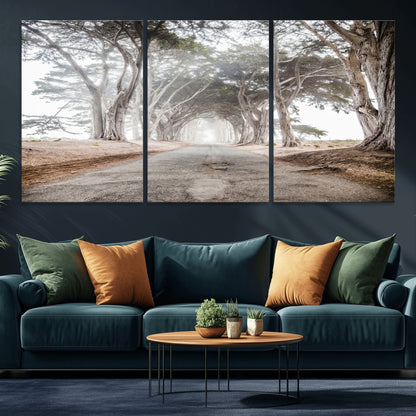 87090469-MGV-CV-36X24-Cypress Tunnel Wall Art Canvas Print, Framed Misty Road Art Picture Print, Foggy Trees Perfect Rustic Woodland Decor Artwork