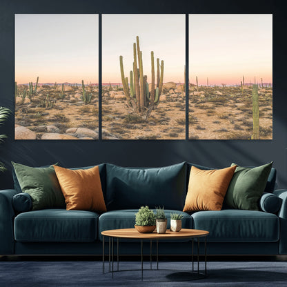 76234974-MGV-CV-36X24-Desert Cactus Wall Art Canvas Print, Framed Baja Desert Art Picture Print, Pastel Desert Perfect Southwestern Boho Decor Artwork