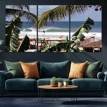 34722557-MGV-CV-36X24-Tropical Shoreline Wall Art Canvas Print, Framed Surfer Beach Art Picture Print, Coastal Surf Perfect Tropical Coastal Decor