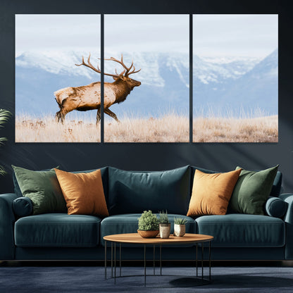 96024025-MGV-CV-36X24-Elk Photography Wall Art Canvas Print, Framed Mountain Wildlife Art Picture Print, Rustic Lodge Decor Perfect Rustic Lodge Decor