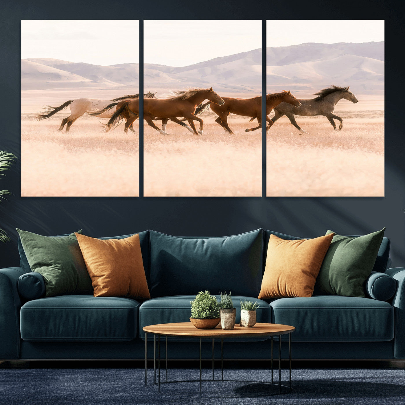 83644685-MGV-CV-36X24-Wild Horse Art Wall Art Canvas Print, Framed Rustic Western Art Picture Print, Desert Horse Scene Perfect Rustic Western Decor