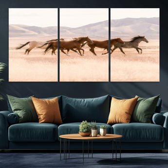 83644685-MGV-CV-36X24-Wild Horse Art Wall Art Canvas Print, Framed Rustic Western Art Picture Print, Desert Horse Scene Perfect Rustic Western Decor
