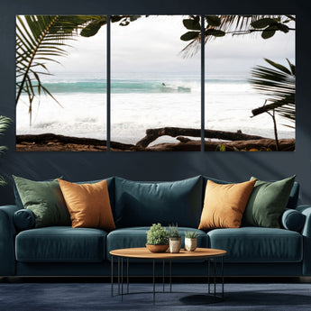 50382104-MGV-CV-36X24-Tropical Surf Wall Art Canvas Print, Framed Palm Tree View Art Picture Print, Beach House Art Perfect Boho Coastal Decor Artwork