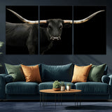 99448328-MGV-CV-36X24-Longhorn Cattle Wall Art Canvas Print, Framed Texas Ranch Art Picture Print, Western Cow Perfect Farmhouse Decor Artwork