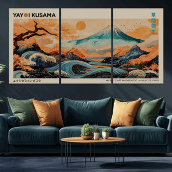 22373530-MGV-CV-36X24-Japanese Mt Fuji Wave Art Print – Ukiyo e Inspired Sun & Cherry Blossom Poster, Traditional Asian Landscape Painting, Modern