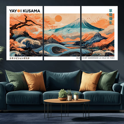 88785870-MGV-CV-36X24-Japanese Great Wave & Mt Fuji Wall Art – Ukiyo e Style Landscape Print with Flowing River, Autumn Mountain Poster, Oriental Asian