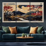 54967195-MGV-CV-36X24-Mount Fuji Wall Art – Japanese Cherry Blossom Abstract Canvas Print, Navy Gold Landscape Painting, Oriental Luxury Home Decor