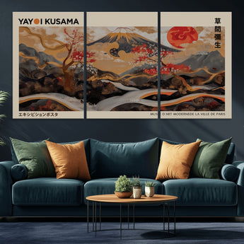 77970791-MGV-CV-36X24-Mount Fuji Golden Abstract Wall Art – Japanese Landscape Canvas Poster, Cherry Blossom & Red Sun Painting, Elegant Zen Oriental