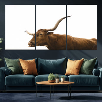 62566114-MGV-CV-36X24-Longhorn Cow Art Wall Art Canvas Print, Framed Rustic Animal Decor Art Picture Print, Texas Bull Photo Perfect Rustic Farmhouse