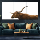 62566114-MGV-CV-36X24-Longhorn Cow Art Wall Art Canvas Print, Framed Rustic Animal Decor Art Picture Print, Texas Bull Photo Perfect Rustic Farmhouse