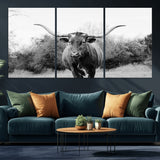 97280319-MGV-CV-36X24-Longhorn Photography Wall Art Canvas Print, Framed Western Cow Decor Art Picture Print, Texas Ranch Style Perfect Rustic Farmhouse