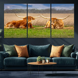 97244565-MGV-CV-36X24-Longhorn Duo Wall Art Canvas Print, Framed Cozy Ranch Vibes Art Picture Print, Western Ranch Decor Perfect Rustic Farmhouse Decor