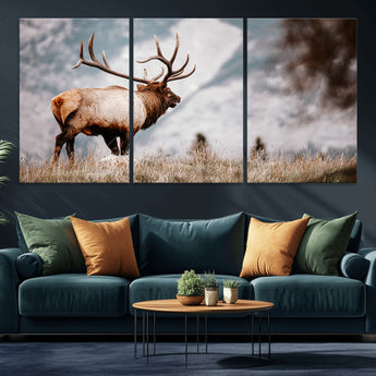 70489411-MGV-CV-36X24-Elk Photography Wall Art Canvas Print, Framed Mountain Wildlife Art Picture Print, Rustic Nature Decor Perfect Rustic Lodge Decor