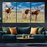 58099948-MGV-CV-36X24-Texas Longhorn Wall Art Canvas Print, Framed Western Decor Art Picture Print, Rustic Farmhouse Perfect Western Farmhouse Decor