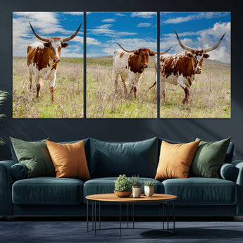 58099948-MGV-CV-36X24-Texas Longhorn Wall Art Canvas Print, Framed Western Decor Art Picture Print, Rustic Farmhouse Perfect Western Farmhouse Decor