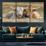 53388593-MGV-CV-36X24-Cow Photography Wall Art Canvas Print, Framed Rustic Animal Decor Art Picture Print, Texas Cow Pair Perfect Western Farmhouse