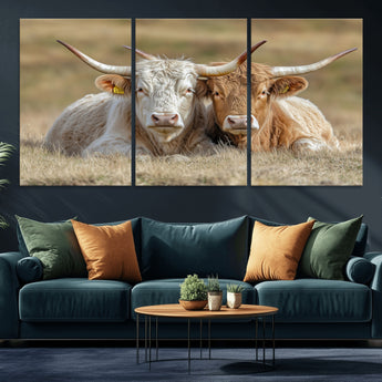 53388593-MGV-CV-36X24-Cow Photography Wall Art Canvas Print, Framed Rustic Animal Decor Art Picture Print, Texas Cow Pair Perfect Western Farmhouse