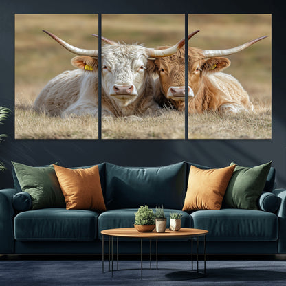 53388593-MGV-CV-36X24-Cow Photography Wall Art Canvas Print, Framed Rustic Animal Decor Art Picture Print, Texas Cow Pair Perfect Western Farmhouse