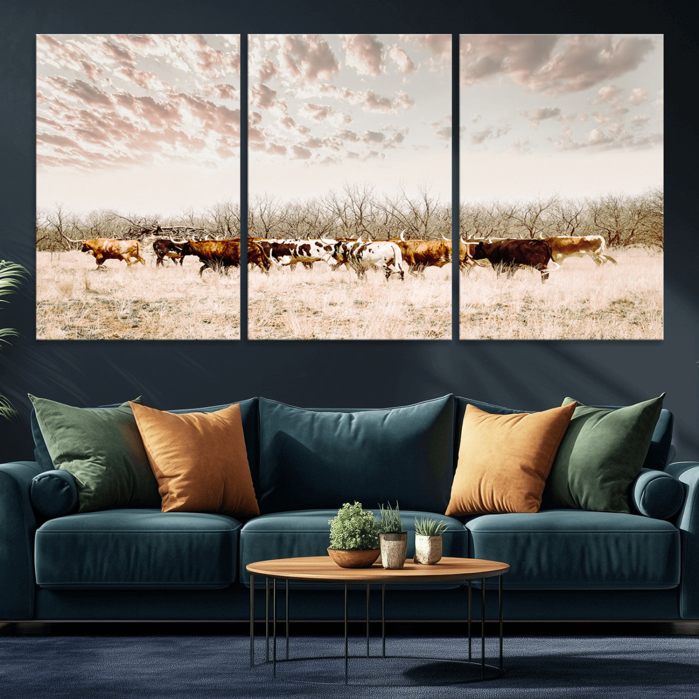 57389417-MGV-CV-36X24-Cow Herd Photography Wall Art Canvas Print, Framed Rustic Farmhouse Decor Art Picture Print, Western Ranch Style Perfect Rustic