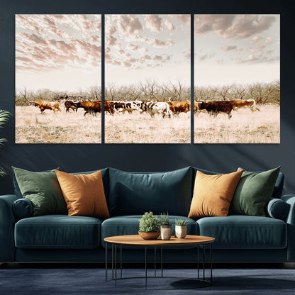 57389417-MGV-CV-36X24-Cow Herd Photography Wall Art Canvas Print, Framed Rustic Farmhouse Decor Art Picture Print, Western Ranch Style Perfect Rustic