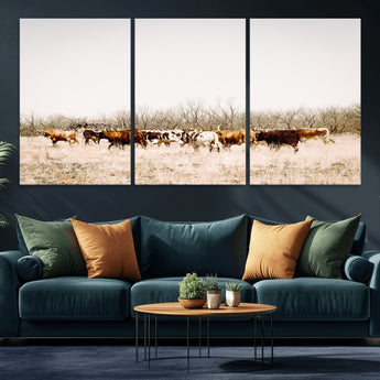 12454132-MGV-CV-36X24-Cow Herd Photography Wall Art Canvas Print, Framed Rustic Farmhouse Decor Art Picture Print, Western Ranch Style Perfect Rustic