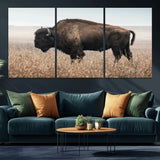 34451925-MGV-CV-36X24-Rustic Bison Decor Wall Art Canvas Print, Framed Buffalo Home Accent Art Picture Print, Prairie Wildlife Scene Perfect Western