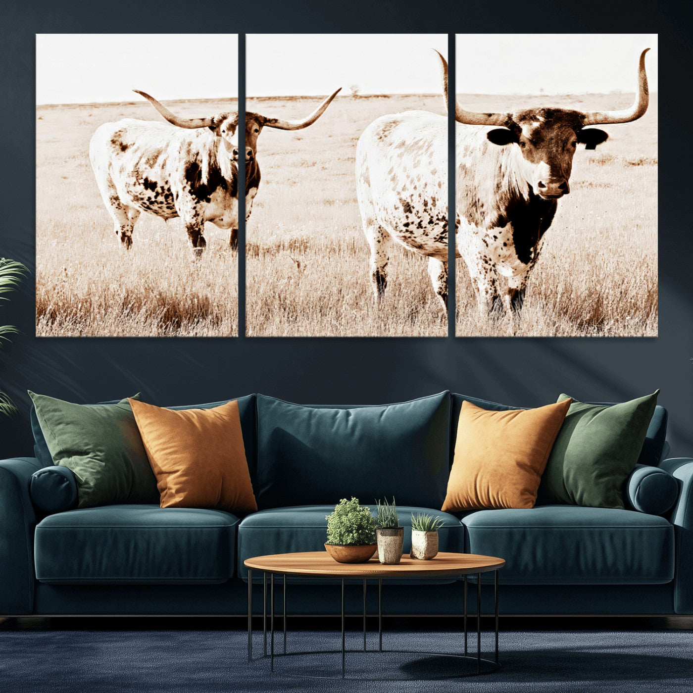 39672786-MGV-CV-36X24-Rustic Cow Scene Wall Art Canvas Print, Framed Farmhouse Style Cattle Art Picture Print, Prairie Animal Duo Perfect Rustic Western