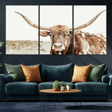 98924580-MGV-CV-36X24-Texas Longhorn Bull Wall Art Canvas Print, Framed Rustic Farmhouse Decor Art Picture Print, Western Animal Theme Perfect Rustic