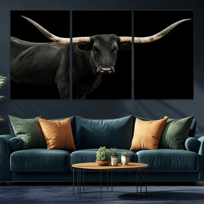 23572907-MGV-CV-36X24-Texas Longhorn Wall Art Canvas Print, Framed Rustic Western Decor Art Picture Print, Farmhouse Animal Perfect Modern Western
