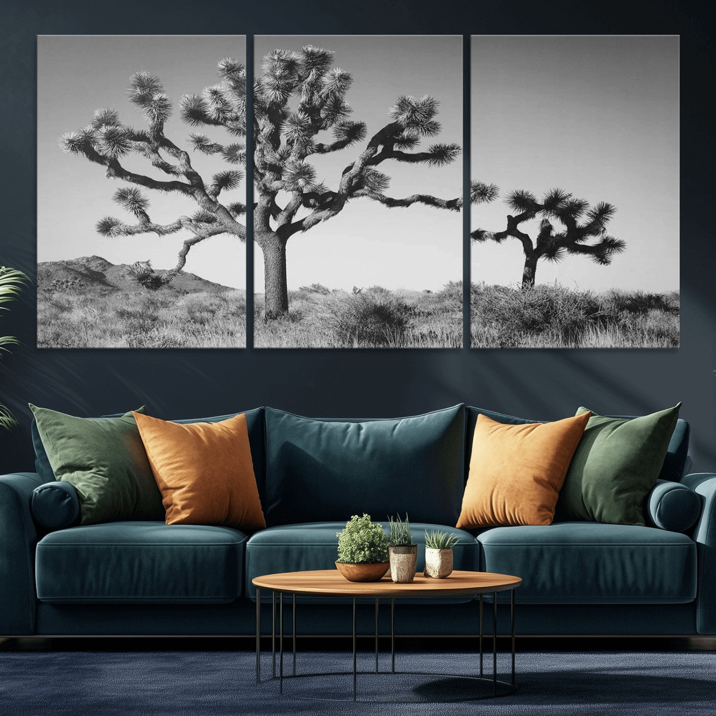 93692513-MGV-CV-36X24-Joshua Tree Wall Art Canvas Print, Framed Monochrome Desert Art Picture Print, Minimalist Nature Scene Perfect Southwestern