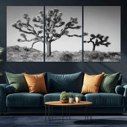 93692513-MGV-CV-36X24-Joshua Tree Wall Art Canvas Print, Framed Monochrome Desert Art Picture Print, Minimalist Nature Scene Perfect Southwestern