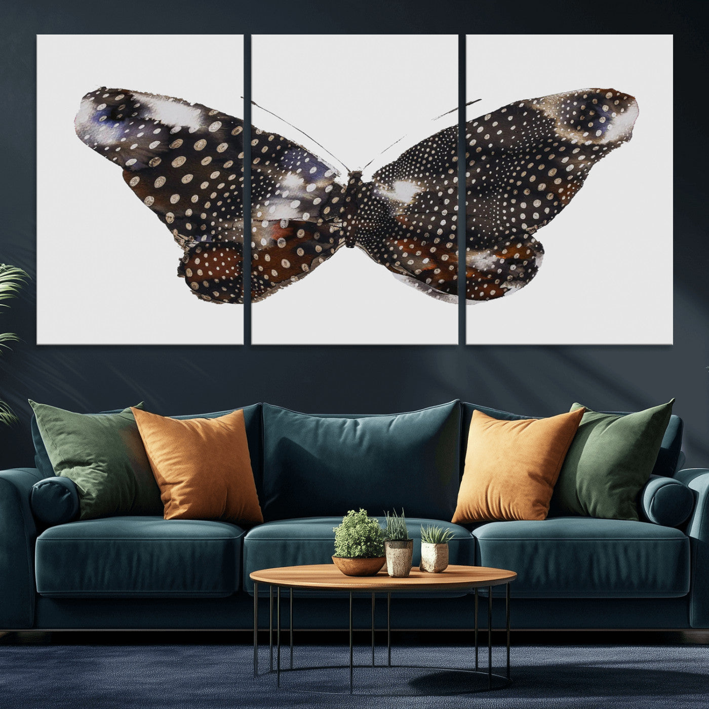 99831147-MGV-CV-36X24-Spotted Butterfly Wall Art Canvas Print, Framed Neutral Insect Theme Art Picture Print, Earthy Wing Pattern Perfect Modern Rustic