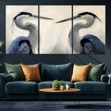 18230556-MGV-CV-36X24-Blue Heron Pair Wall Art Canvas Print, Framed Coastal Bird Theme Art Picture Print, Tranquil Wildlife Scene Perfect Coastal