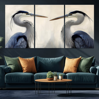 18230556-MGV-CV-36X24-Blue Heron Pair Wall Art Canvas Print, Framed Coastal Bird Theme Art Picture Print, Tranquil Wildlife Scene Perfect Coastal