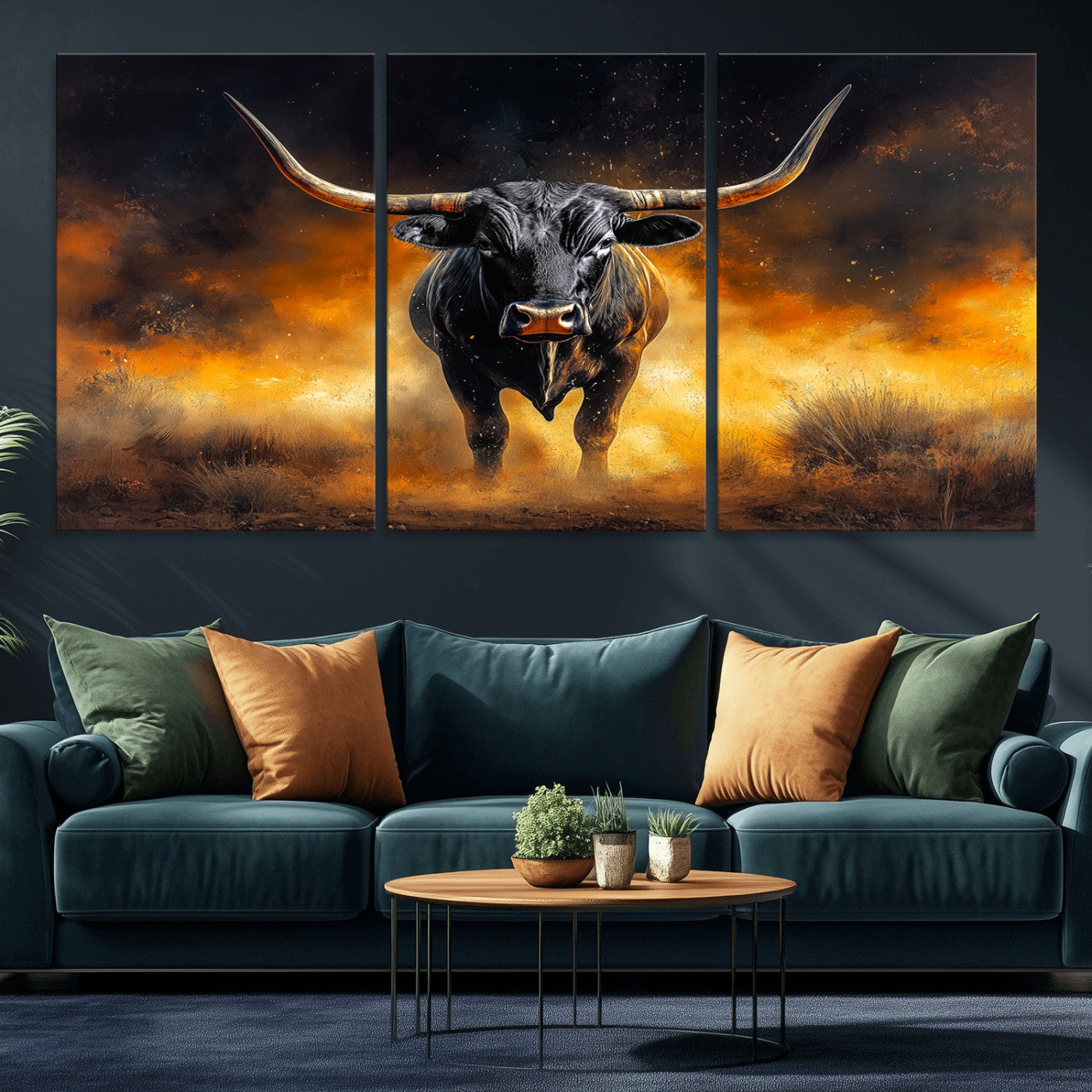 58293979-MGV-CV-36X24-Longhorn Canvas Wall Art Canvas Print, Framed Bold Bull Wall Art Art Picture Print, Western Animal Decor Perfect Western Dramatic