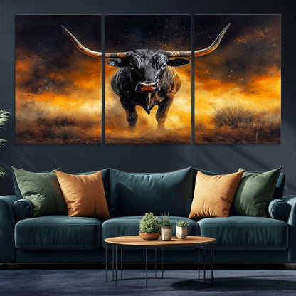 58293979-MGV-CV-36X24-Longhorn Canvas Wall Art Canvas Print, Framed Bold Bull Wall Art Art Picture Print, Western Animal Decor Perfect Western Dramatic