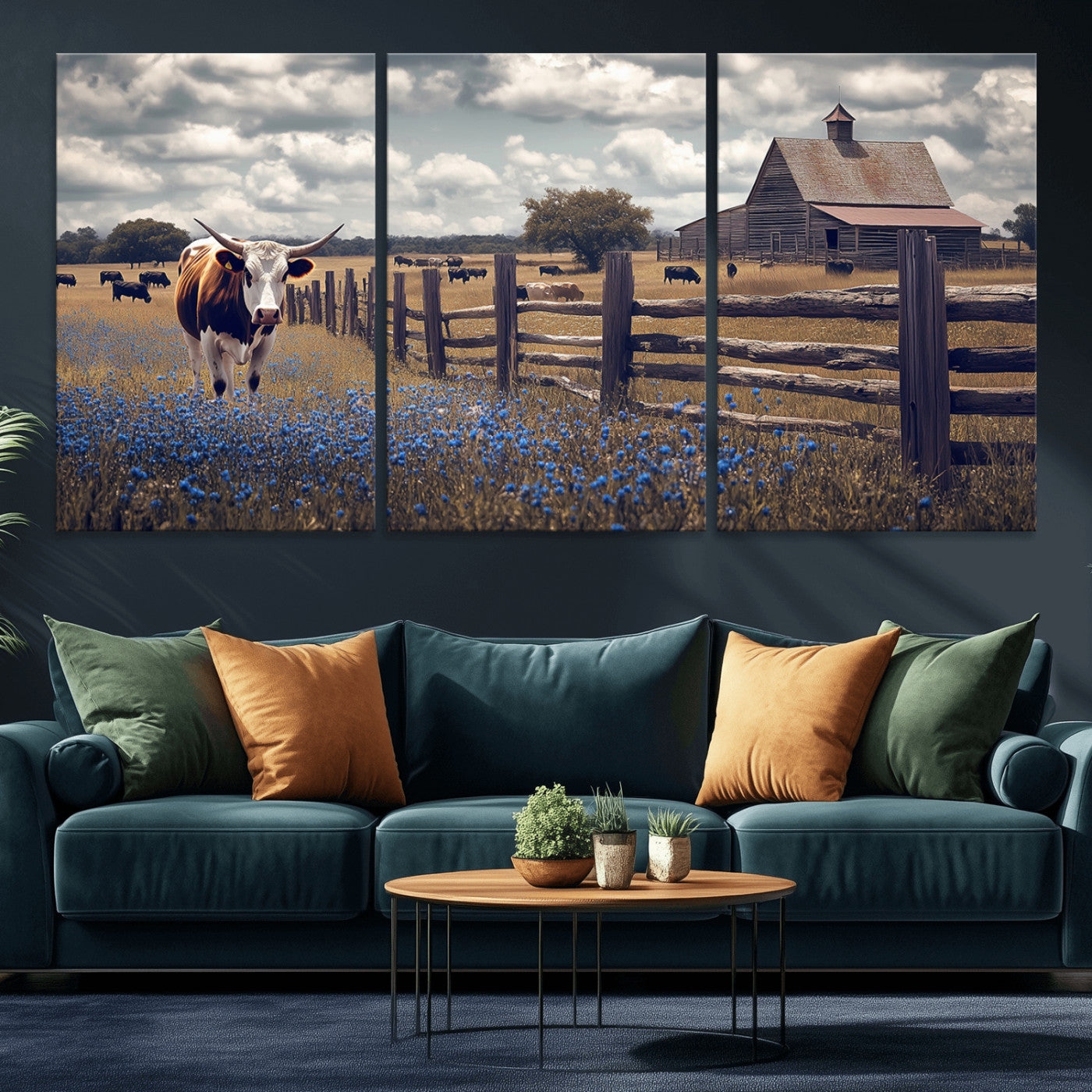 22296025-MGV-CV-36X24-Texas Longhorn Canvas Wall Art Canvas Print, Framed Rustic Barn Wall Art Art Picture Print, Farmhouse Cow Decor Perfect Rustic