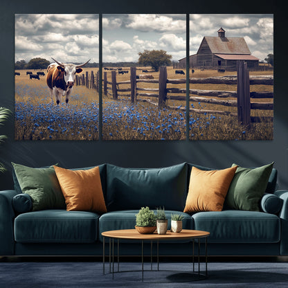 22296025-MGV-CV-36X24-Texas Longhorn Canvas Wall Art Canvas Print, Framed Rustic Barn Wall Art Art Picture Print, Farmhouse Cow Decor Perfect Rustic