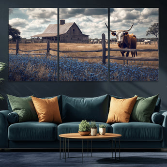 51092814-MGV-CV-36X24-Texas Longhorn Wall Art Wall Art Canvas Print, Framed Rustic Barn Canvas Art Picture Print, Farmhouse Cow Decor Perfect Rustic