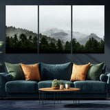 55968349-MGV-CV-36X24-Misty Mountains Wall Art Canvas Print, Framed Foggy Forest Art Picture Print, Snowy Peaks Perfect Moody Wilderness Decor Artwork