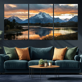 14130176-MGV-CV-36X24-Mountain Sunset Wall Art Canvas Print, Framed Alpine Wilderness Art Picture Print, Golden Hour Perfect Rustic Wilderness Decor