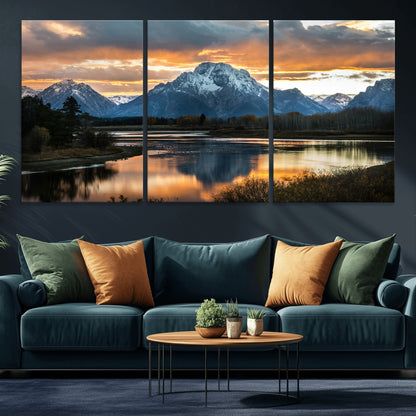 14130176-MGV-CV-36X24-Mountain Sunset Wall Art Canvas Print, Framed Alpine Wilderness Art Picture Print, Golden Hour Perfect Rustic Wilderness Decor