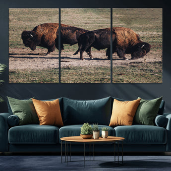 58141885-MGV-CV-36X24-Bison Photography Wall Art Canvas Print, Framed Western Wildlife Art Picture Print, Modern Ranch Perfect Western Rustic Decor