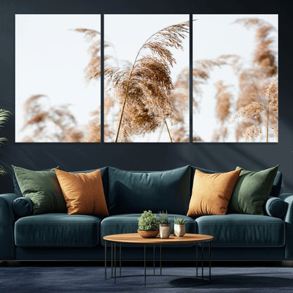 17019393-MGV-CV-36X24-Pampas Grass Wall Art Canvas Print, Framed Neutral Tones Art Picture Print, Minimalist Nature Perfect Boho Minimalist Decor