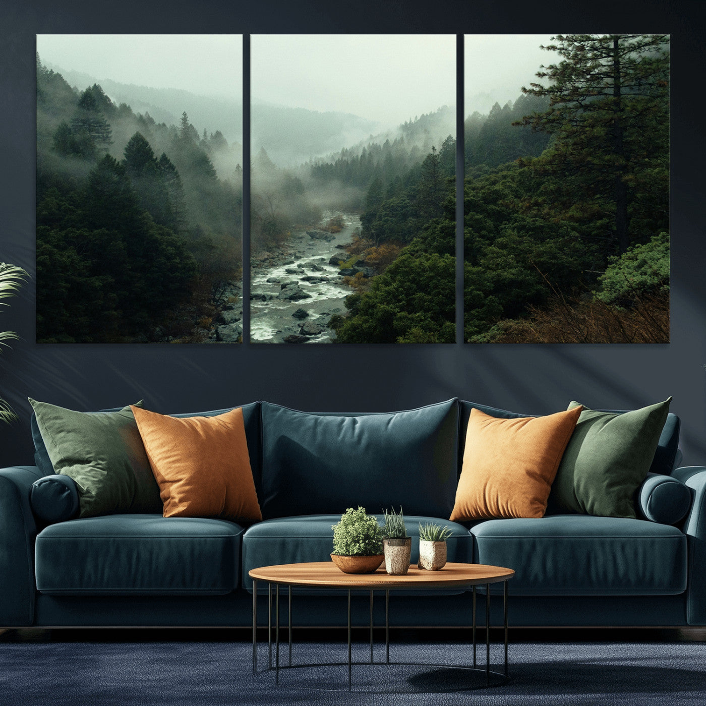 48497565-MGV-CV-36X24-Misty Forest Wall Art Canvas Print, Framed Foggy River Art Picture Print, Moody Landscape Perfect Moody Wilderness Decor Artwork