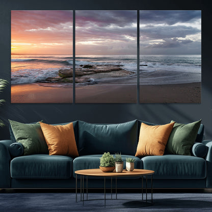 94208089-MGV-CV-36X24-Golden Hour Wall Art Canvas Print, Framed Tranquil Waves Art Picture Print, Beach Horizon Perfect Coastal Serenity Decor Artwork