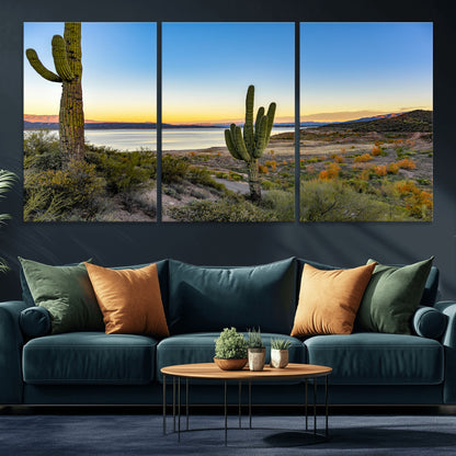 52844711-MGV-CV-36X24-Saguaro Cactus Wall Art Canvas Print, Framed Desert Sunset Art Picture Print, Southwestern Scene Perfect Southwestern Rustic Decor
