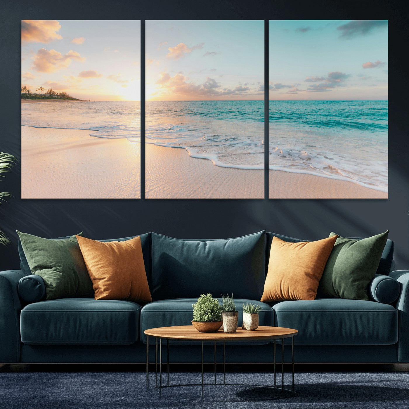 94538225-MGV-CV-36X24-Beach Sunset Wall Art Canvas Print, Framed Ocean Waves Art Picture Print, Summer Escape Perfect Coastal Serenity Decor Artwork