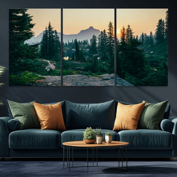 66397982-MGV-CV-36X24-Mountain Landscape Wall Art Canvas Print, Framed Forest Serenity Art Picture Print, Mountain Landscape Perfect Rustic Wilderness