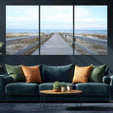 31602988-MGV-CV-36X24-Beach Boardwalk Wall Art Canvas Print, Framed Coastal Serenity Art Picture Print, Ocean View Perfect Coastal Minimalist Decor